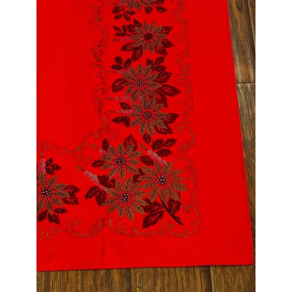 Vintage Christmas Poinsettia Tablecloth Red Rectangle 52x62